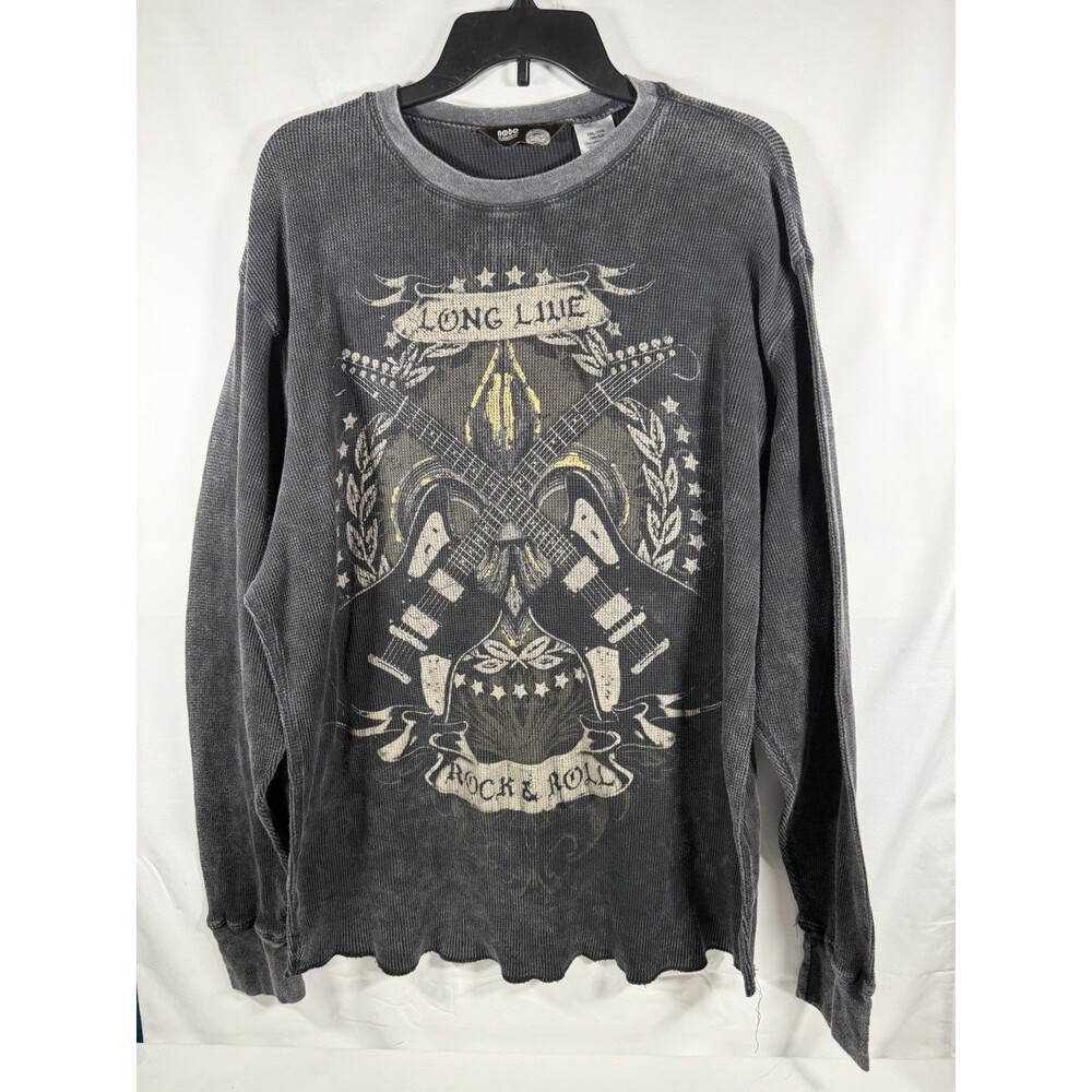 No Boundaries Rock & Roll Graphic Waffle-Knit Pullover Sweater 2XL Black